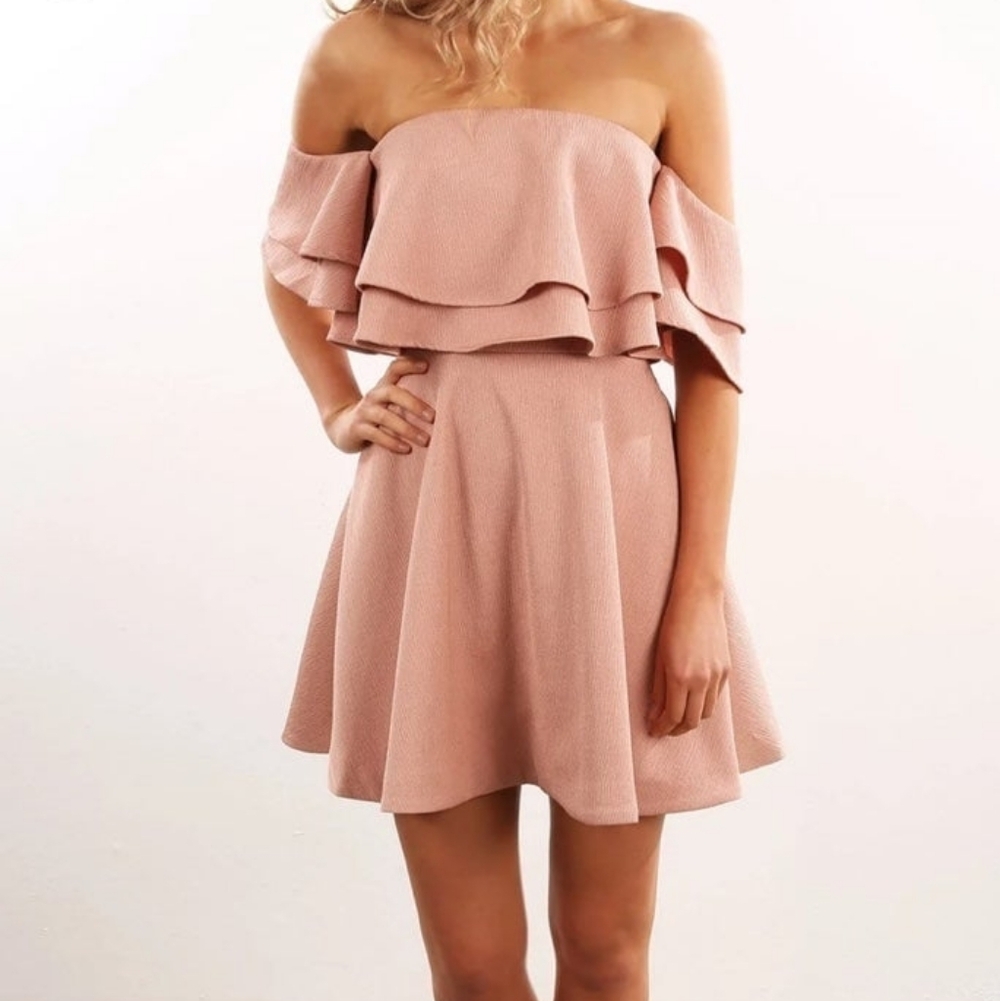 KEEPSAKE the Label Blush Pink Two Fold Mini Off the Shoulder Dress Small